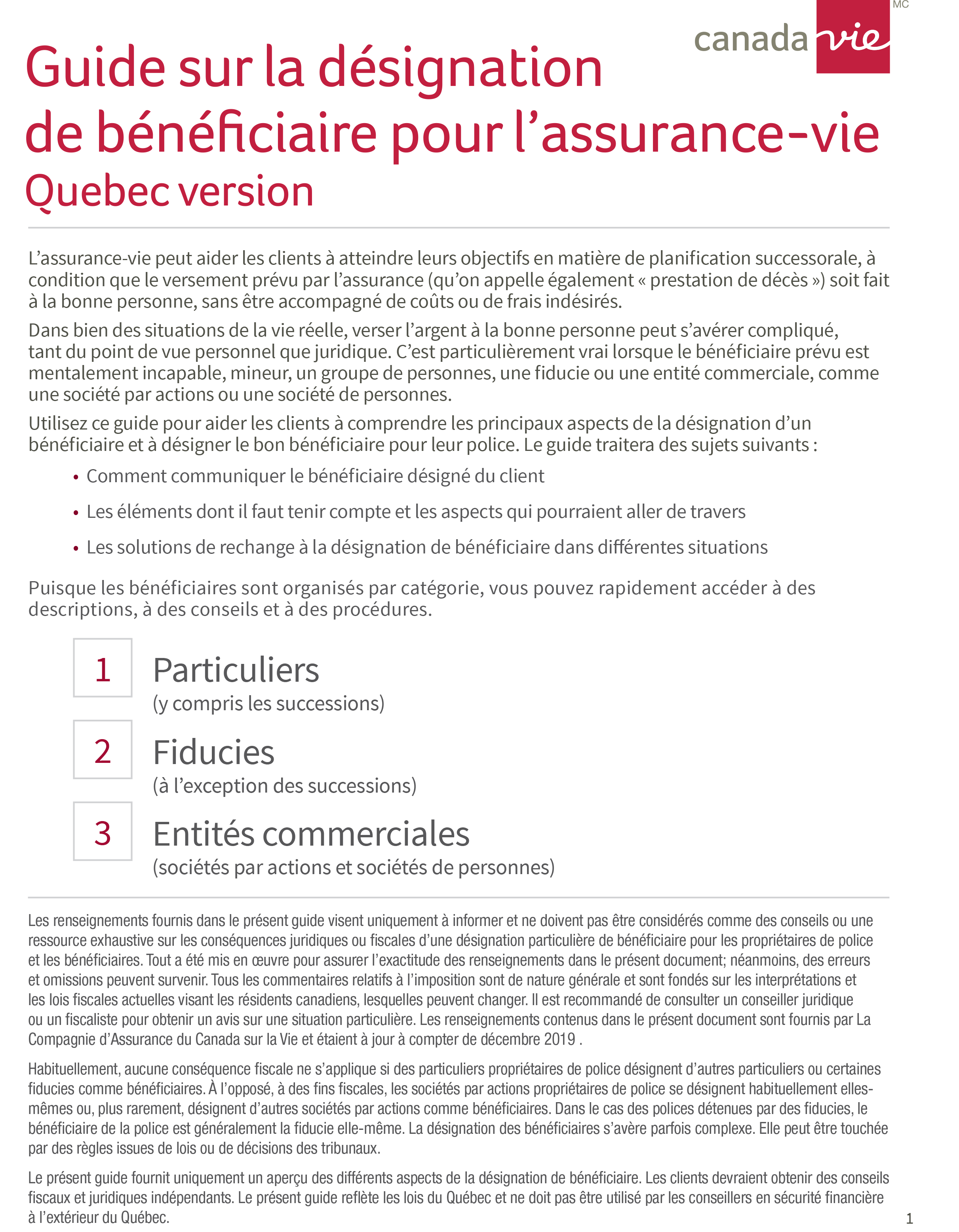 Guide sur la désignation de bénéficiaire pour l’assurance-vie (Quebec version) image